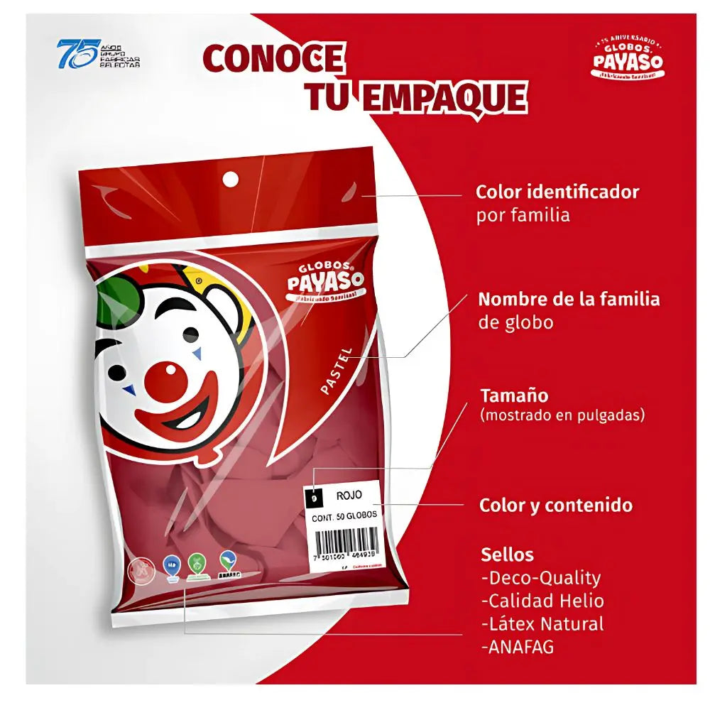 5pz Globos Payaso Gigantes Esféricos Macarron Surtido N° 24 - GLOBO PAYASO - vista trasera