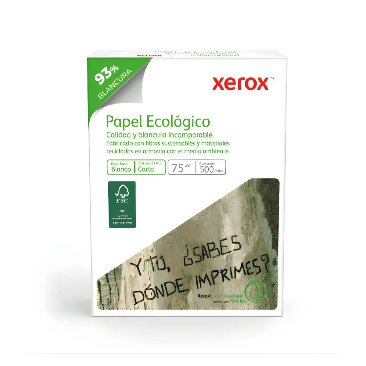Paquete 500 hojas Papel Cortado Bond Ecologico 75gr Carta 93% Blancura (Verde) Xerox - Xerox
