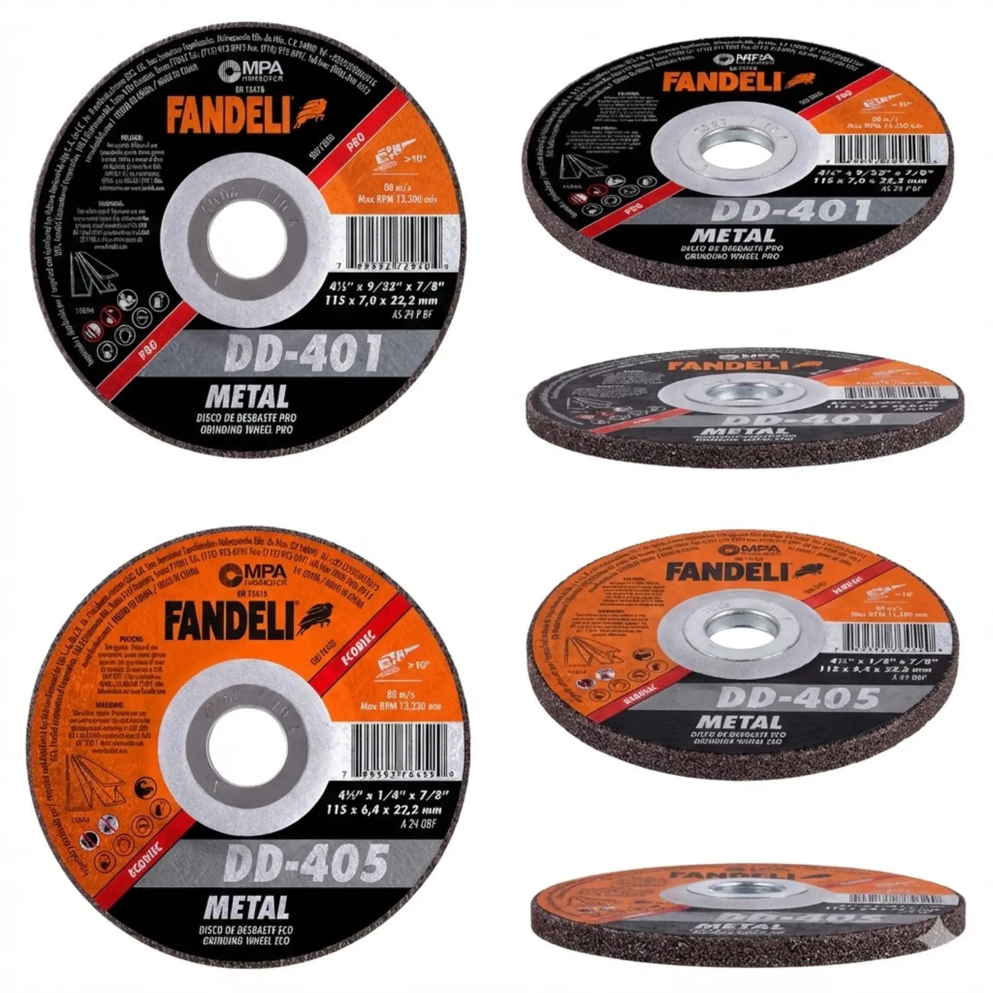 5 PZ D. DESBASTE METAL ECO 7" 5 pz FANDELI 180mm x 6.0mm x 22.2mm - Fandeli - empaque