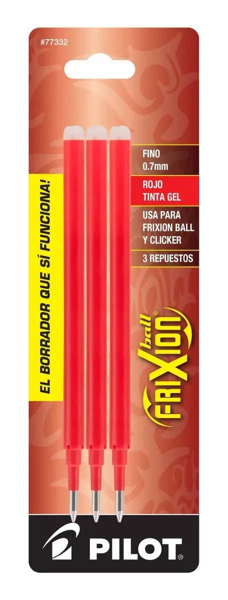 3 Repuestos Boligrafo Gel Pilot Frixion Tinta Borrable Color Rojo - Pilot