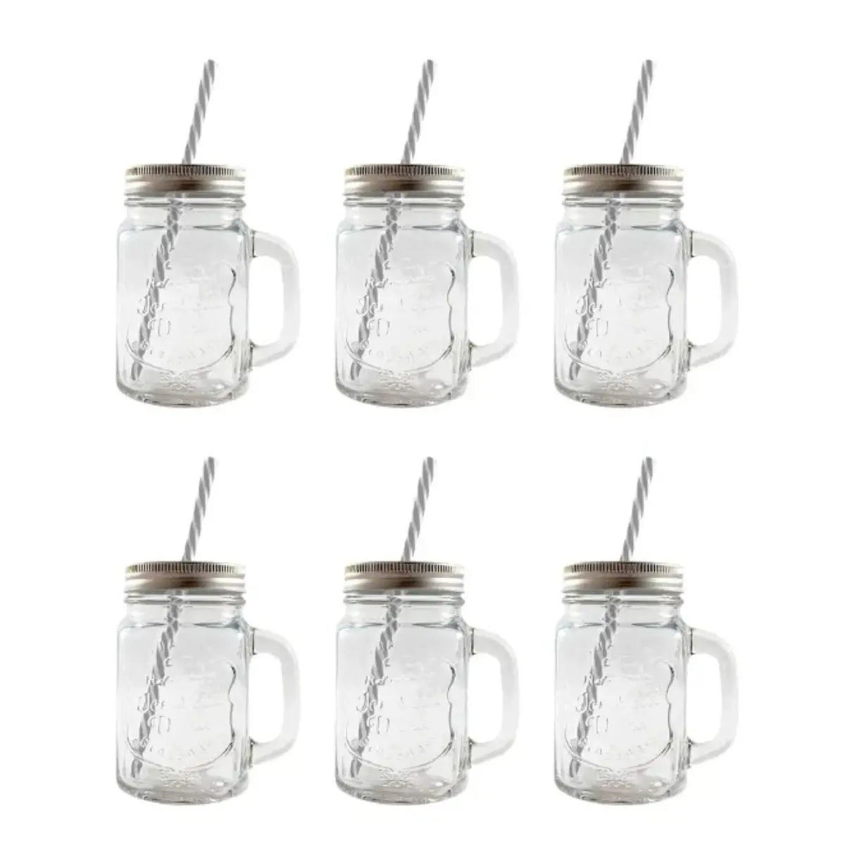 6 Tarros Mason Jar Ice + Jarra Vidrio Giza Tapa Acero Inoxidable 1.3 L - Drink Lab