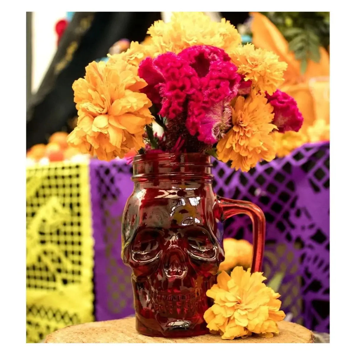 3pz Mason Jar Calavera COLOR con Asa 16oz ROJO - Coveme