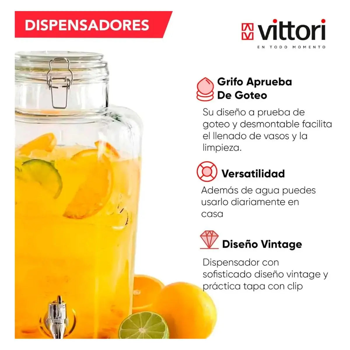 Dispensador Cristalino con Tapa Clip 8L 2811 Vittori - Vittori - empaque