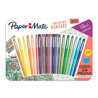Plumigrafos Paper Mate Flair Coleccion Vintage 0.7mm 24 Piezas - Paper Mate