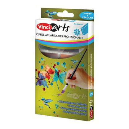 Acuarela Sólida En Cubo Vinci 11 Colores + Godete Pincel - Vinci