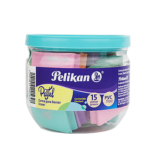 Bote de Borradores Gomas Plástica Pelikan Colores Pastel 15 Piezas - Pelikan - vista trasera