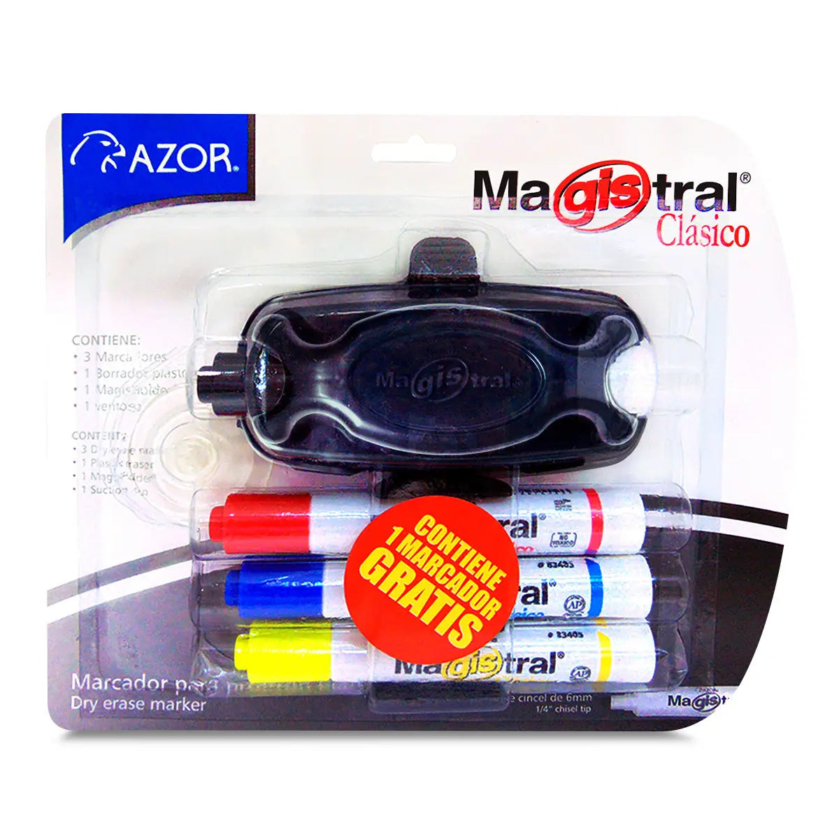 Marcadores Azor para Pizarrón Blanco Magistral Clásico 4 Piezas + Borrador - Azor - vista lateral