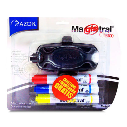 Marcadores Azor para Pizarrón Blanco Magistral Clásico 4 Piezas + Borrador - Azor - vista lateral