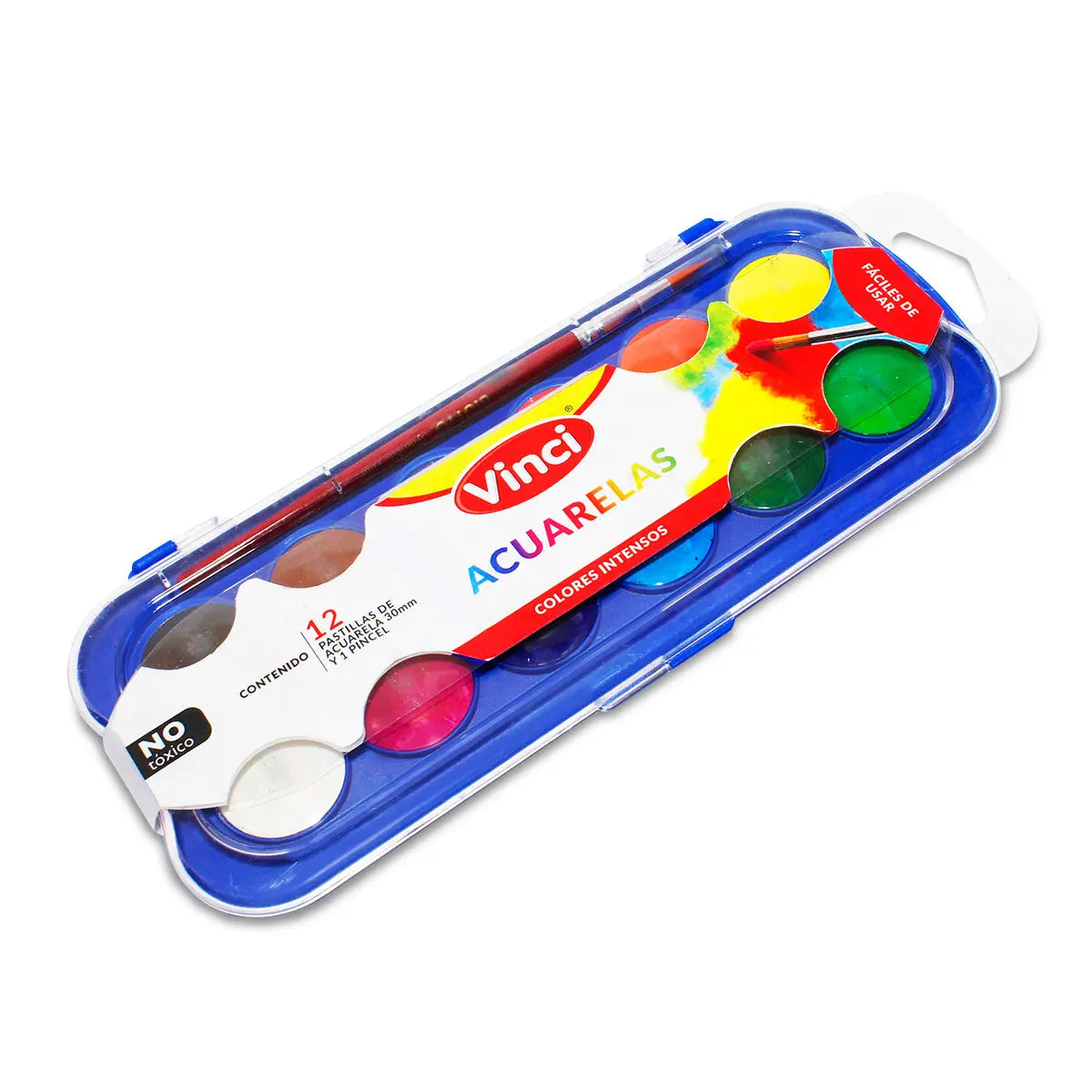 Acuarelas 12 Colores Intensos Tapa Godete + Pincel 30mm - Dixon Arte - empaque