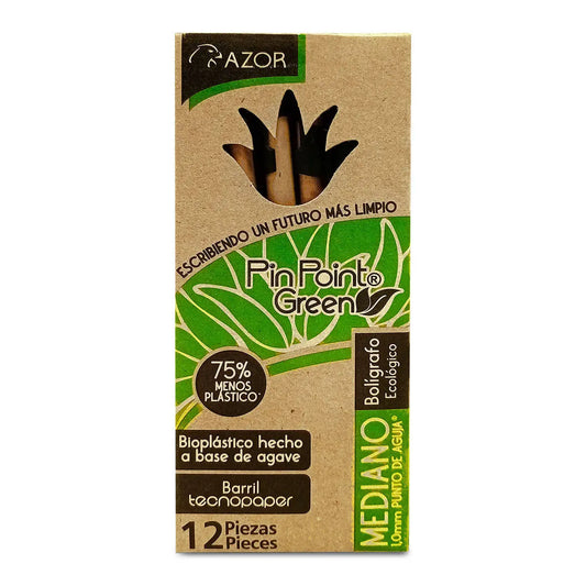 Bolígrafos Plumas Azor Pin Point Ecológico Mediano 1mm 12 Piezas Elige Color Negro - Azor
