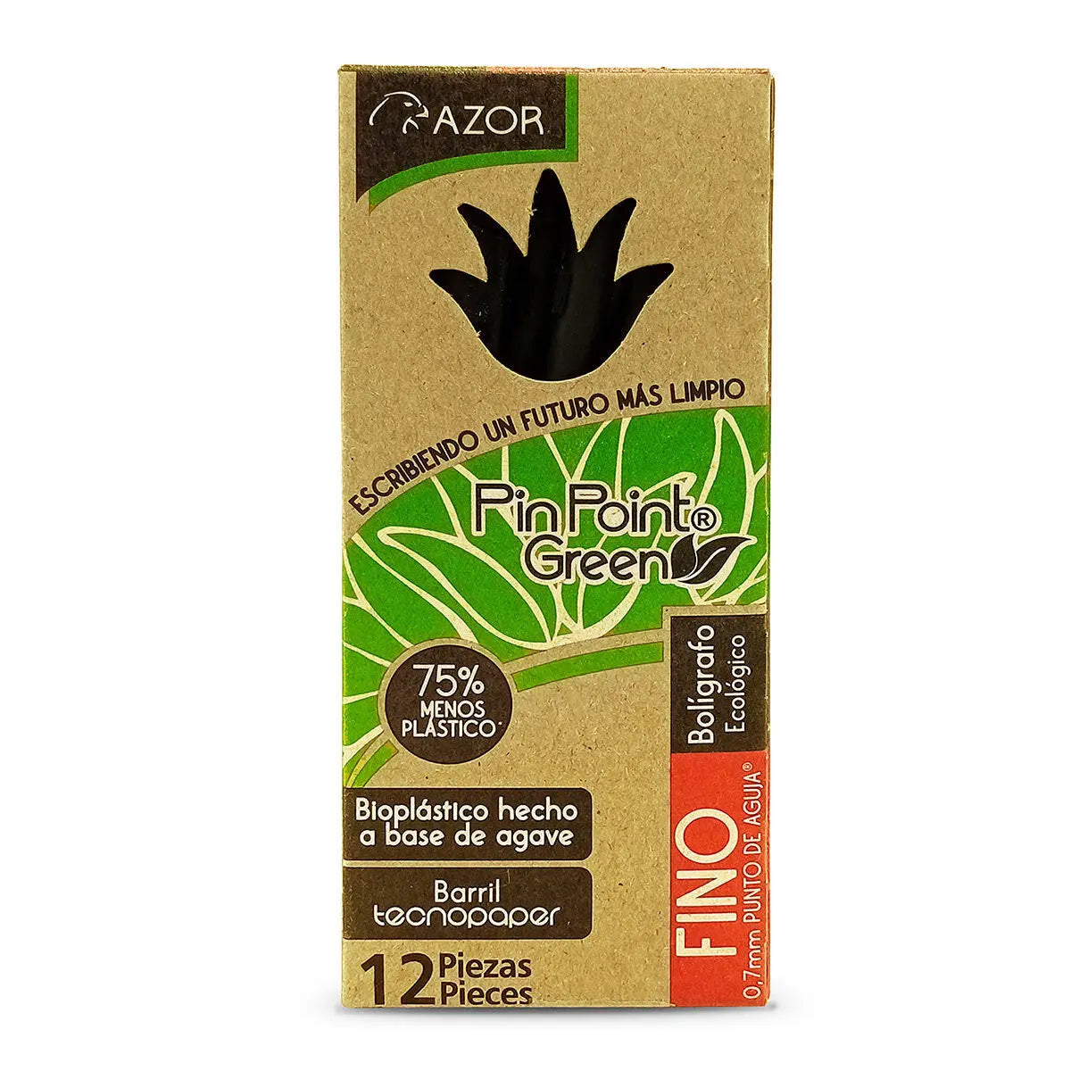 Bolígrafos Plumas Azor Pin Point Ecológico Fino 0.7mm 12 Piezas Elige Color Negro - Azor