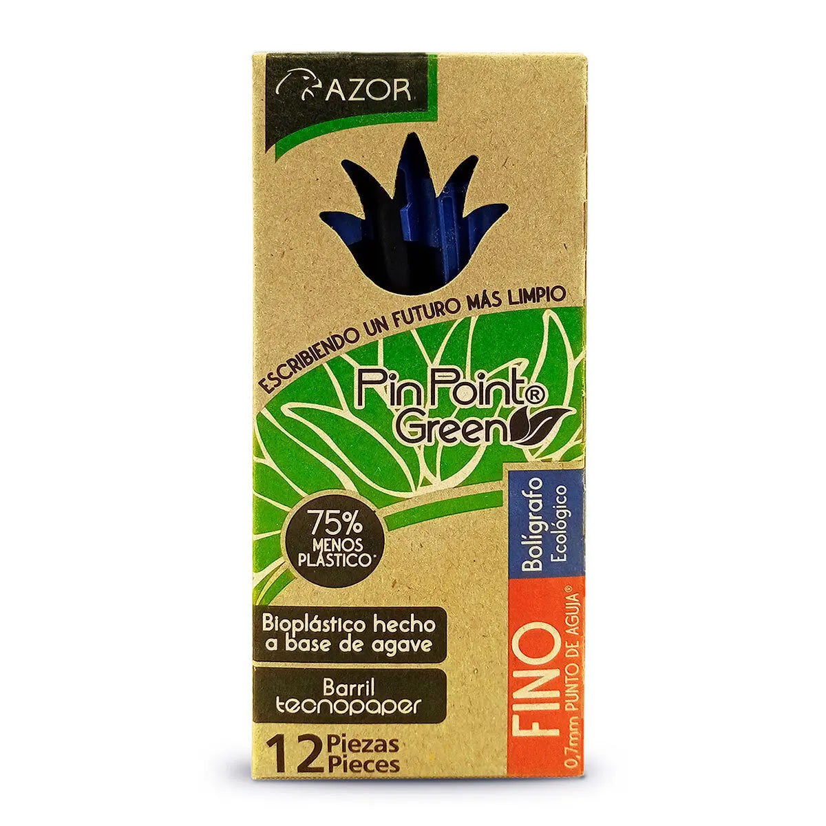 Bolígrafos Plumas Azor Pin Point Ecológico Fino 0.7mm 12 Piezas Elige Color Azul - Azor