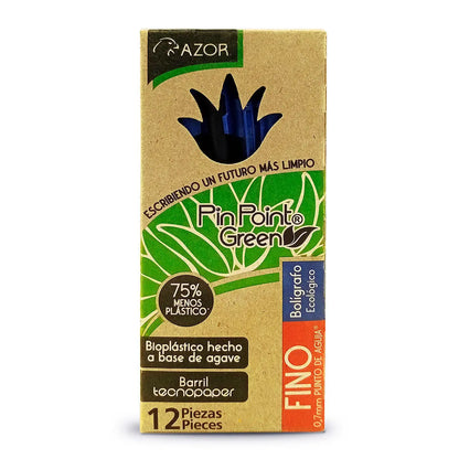 Bolígrafos Plumas Azor Pin Point Ecológico Fino 0.7mm 12 Piezas Elige Color Azul - Azor