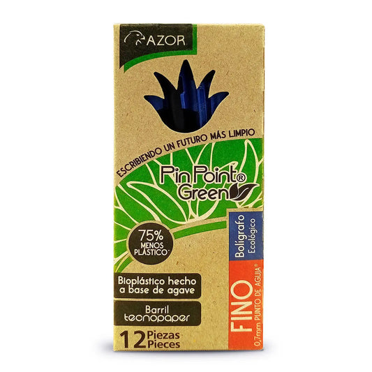 Bolígrafos Plumas Azor Pin Point Ecológico Fino 0.7mm 12 Piezas Elige Color Azul - Azor