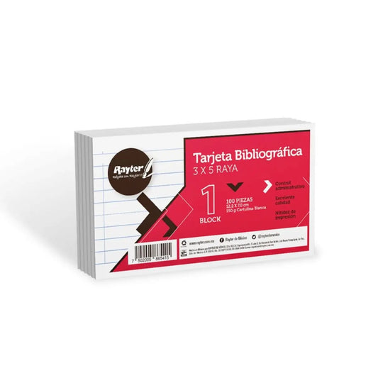 100 Tarjeta Bibliografica (3"x5") Blanca RAYTER - Rayter