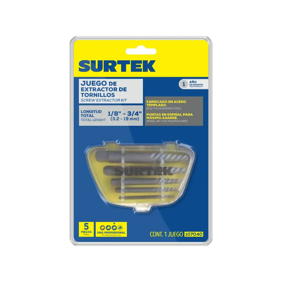 Surtek 107040 Juego de extractor "cola de cochino" para tornillos, 5 piezas - Lock - vista lateral