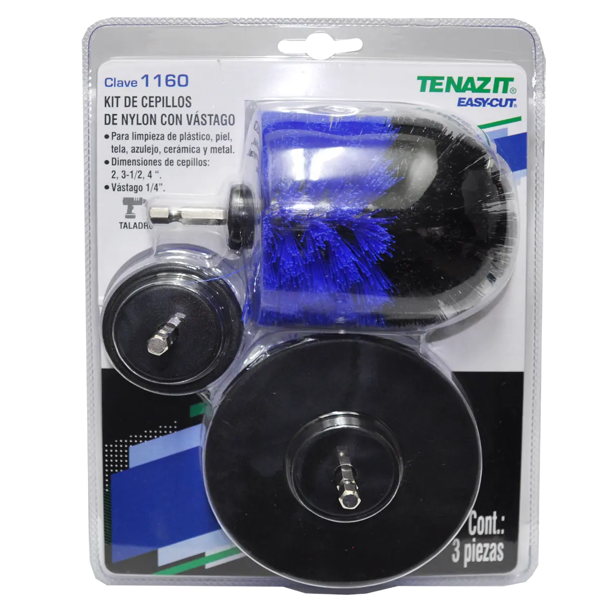 1 Kit de cepillos de nylon con vástago para limpieza de plástico, piel, tela, azulejo, cerámica y metal - Austrodiam
