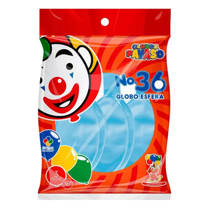 3pz Globos Gigantes Payaso Esféricos Numero 36 Colores Perla Azul - Payaso - detalle