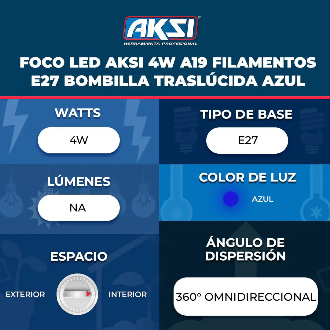 6 pz Foco filamento A19 AKSI 6W, Azul - Aksi - vista lateral