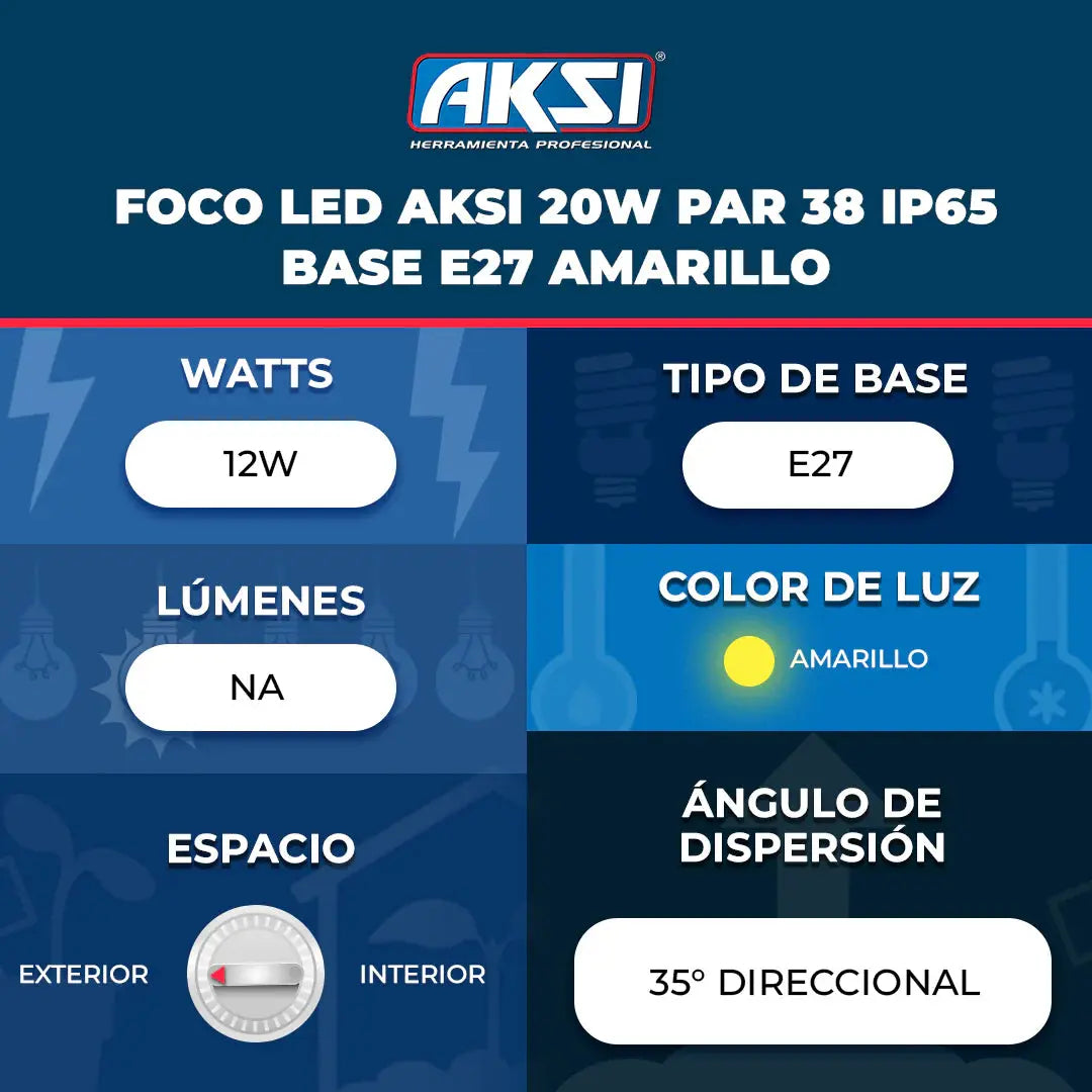 Foco LED Aksi Par38 IP65 20W Amarillo Direccional E27 - marchante.shop