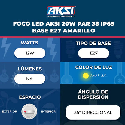 Foco LED Aksi Par38 IP65 20W Amarillo Direccional E27 - marchante.shop