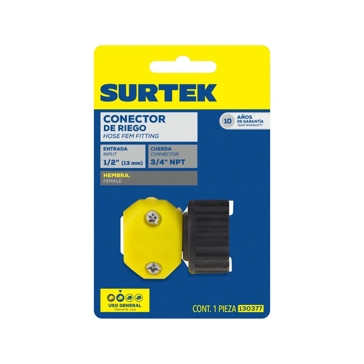 Surtek 130377 Conector para manguera de riego plástico, 1/2" hembra - Surtek