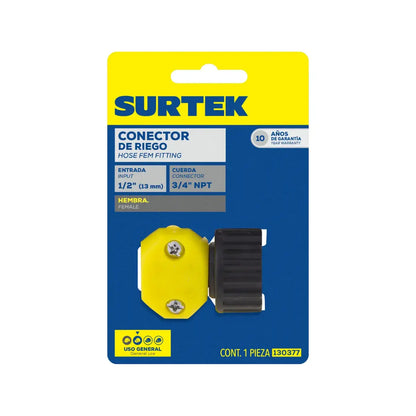 Surtek 130377 Conector para manguera de riego plástico, 1/2" hembra - Surtek