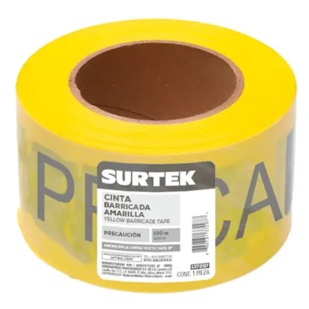 Cinta para barricada "PRECAUCION" ancho 3" de 100 m Surtek - Lock
