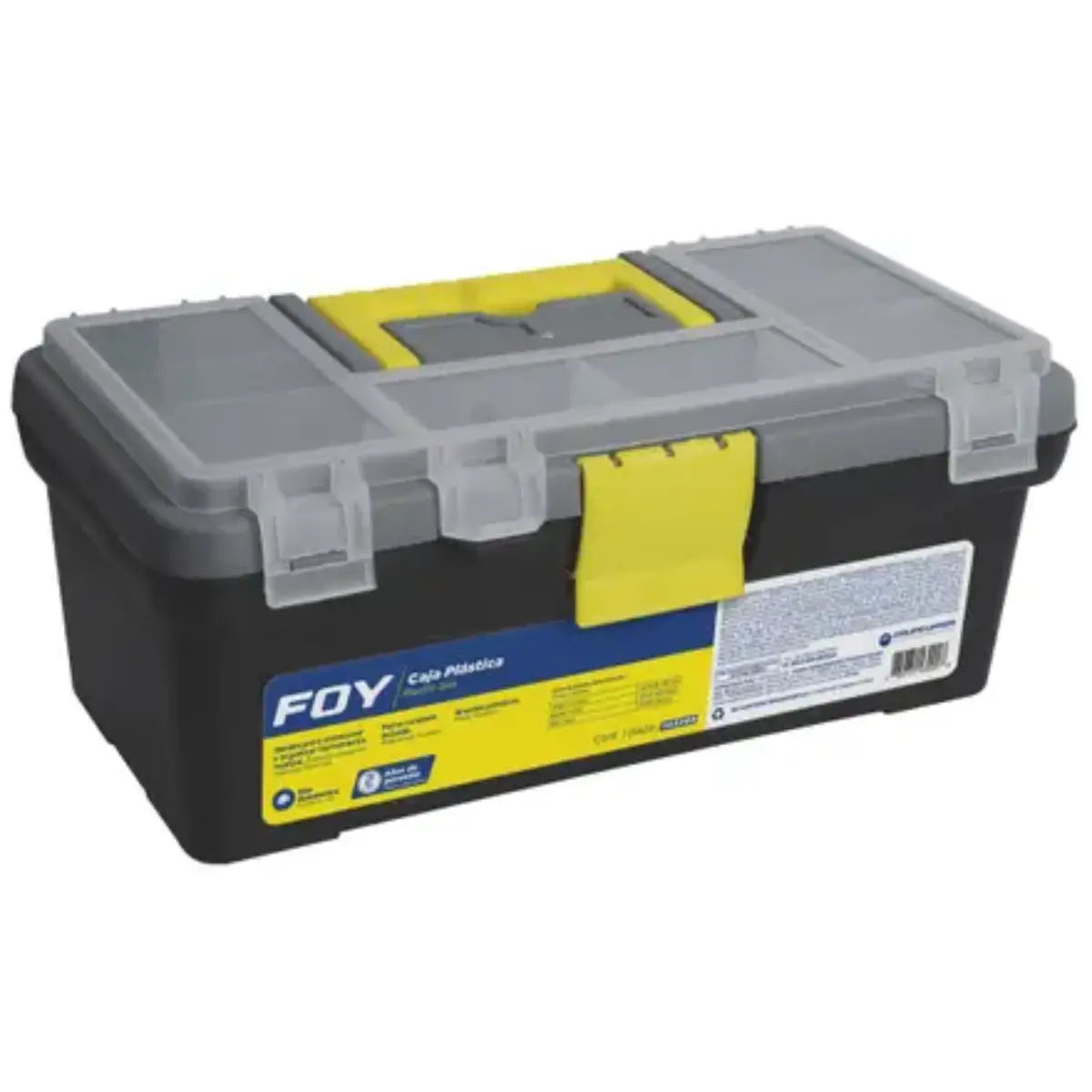 Foy 143200 Caja portaherramientas plástica con broches plásticos y organizador 12" x 6" x 5" - Foy