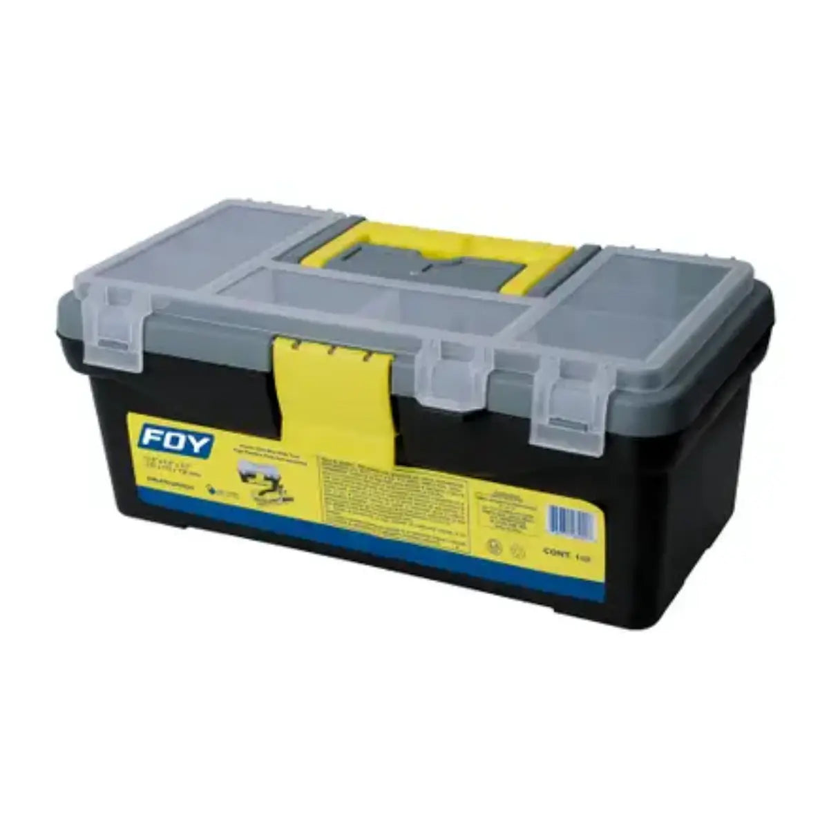 Foy 143200 Caja portaherramientas plástica con broches plásticos y organizador 12" x 6" x 5" - Foy - vista lateral
