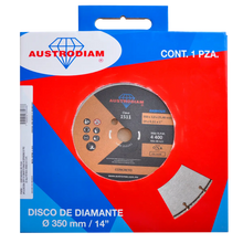 Disco de diamante de 350 x 3.0 x 25.4 mm para corte de concreto curado o reforzado - Austrodiam