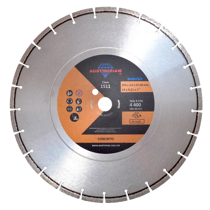 Disco de diamante de 350 x 3.0 x 25.4 mm para corte de concreto curado o reforzado - Austrodiam - vista lateral