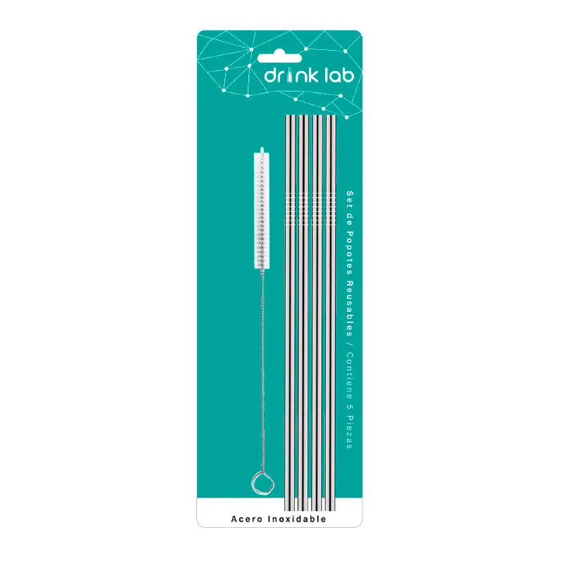 4 Sets de 4 Popotes Reusables de Acero Inoxidable Rectos Ergonómico Drink Lab - Coveme - vista lateral