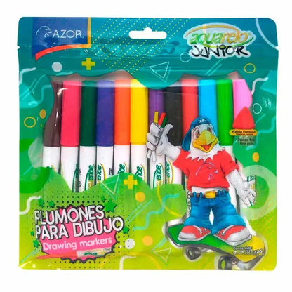 Plumones Azor Base Agua Lavables Dibujo Aquarelo Junior 12 - Azor - vista trasera