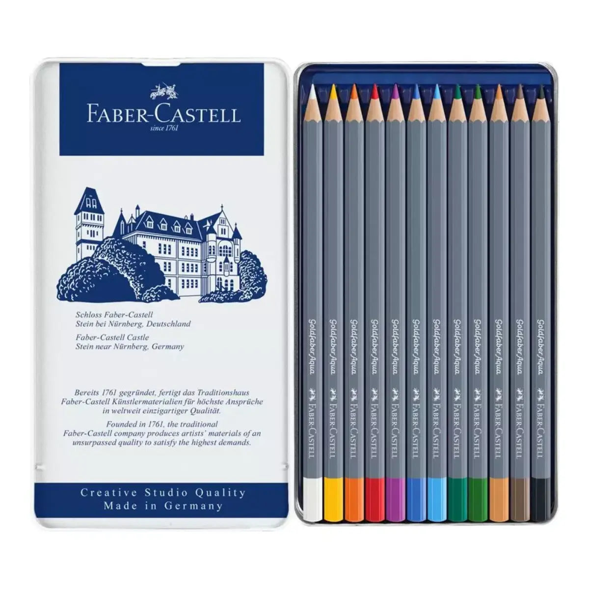 Faber-Castell Colores Goldfaber Acuarelables Para Arte con 12 Distintos Colores, estos lápices acuarelables permiten crear dibujos detallados como efectos de acuarela teniendo una experiencia creativa - Faber Castell - contenido