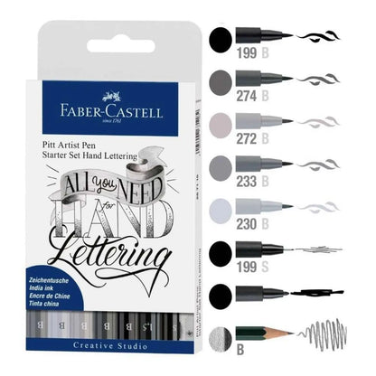 Faber-Castell Pitt Artist Pen Hand Lettering For Beginners Set - Hand Lettering 101 with 7 Pitt Lettering Pens - Faber Castell - contenido