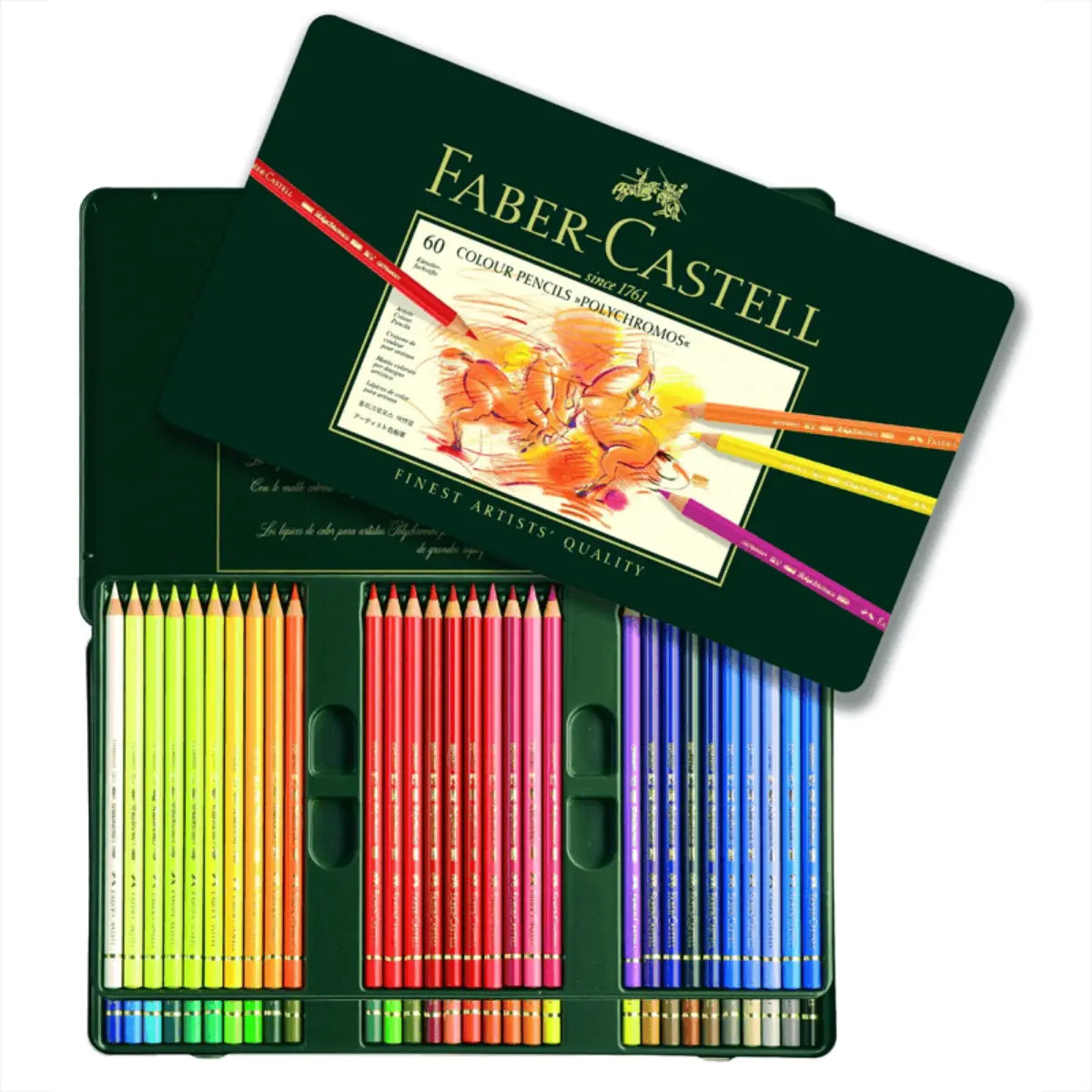 Faber-Castell Polychromos Artists' Color Pencils - Tin of 60 Colors - Premium Quality Artist Pencils - Faber Castell - contenido