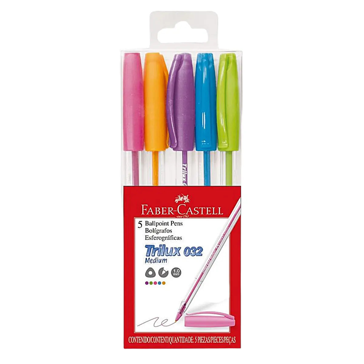 Bolígrafos Punta 1m Color Surtido Faber Castell Trilux 032 5Pz - Faber Castell - detalle