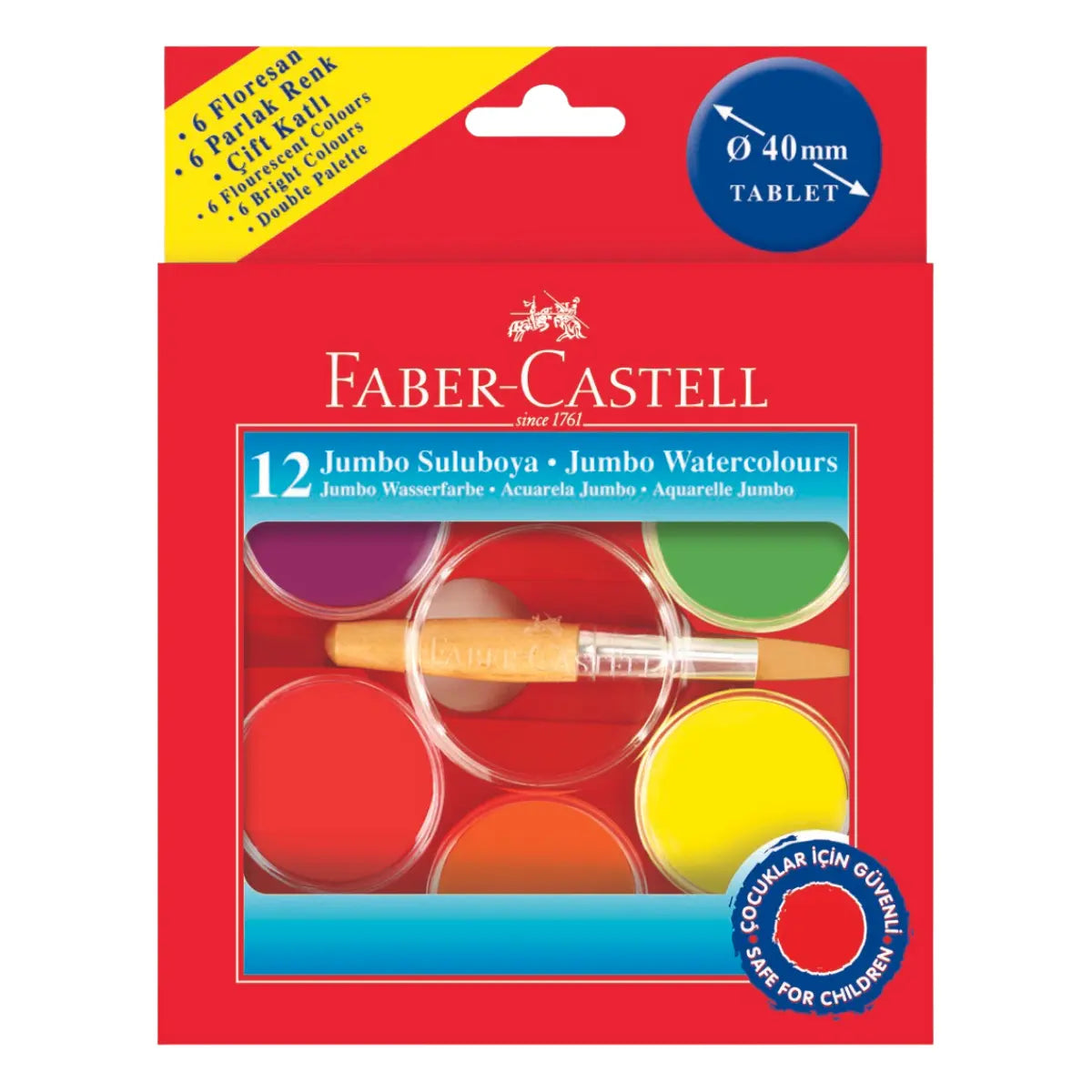 Acuarelas Jumbo Faber Castell Pastillas Colores Estuche 12 Pz - FaberCastell - vista trasera