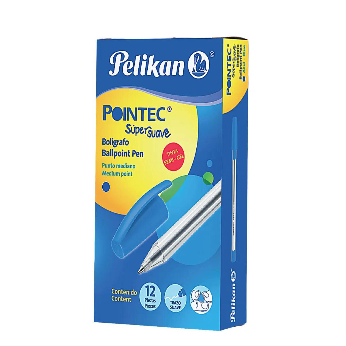 Bolígrafos Pluma Pelikan Mediano Semi Gel Pointec 12 Piezas Azul - Pelikan