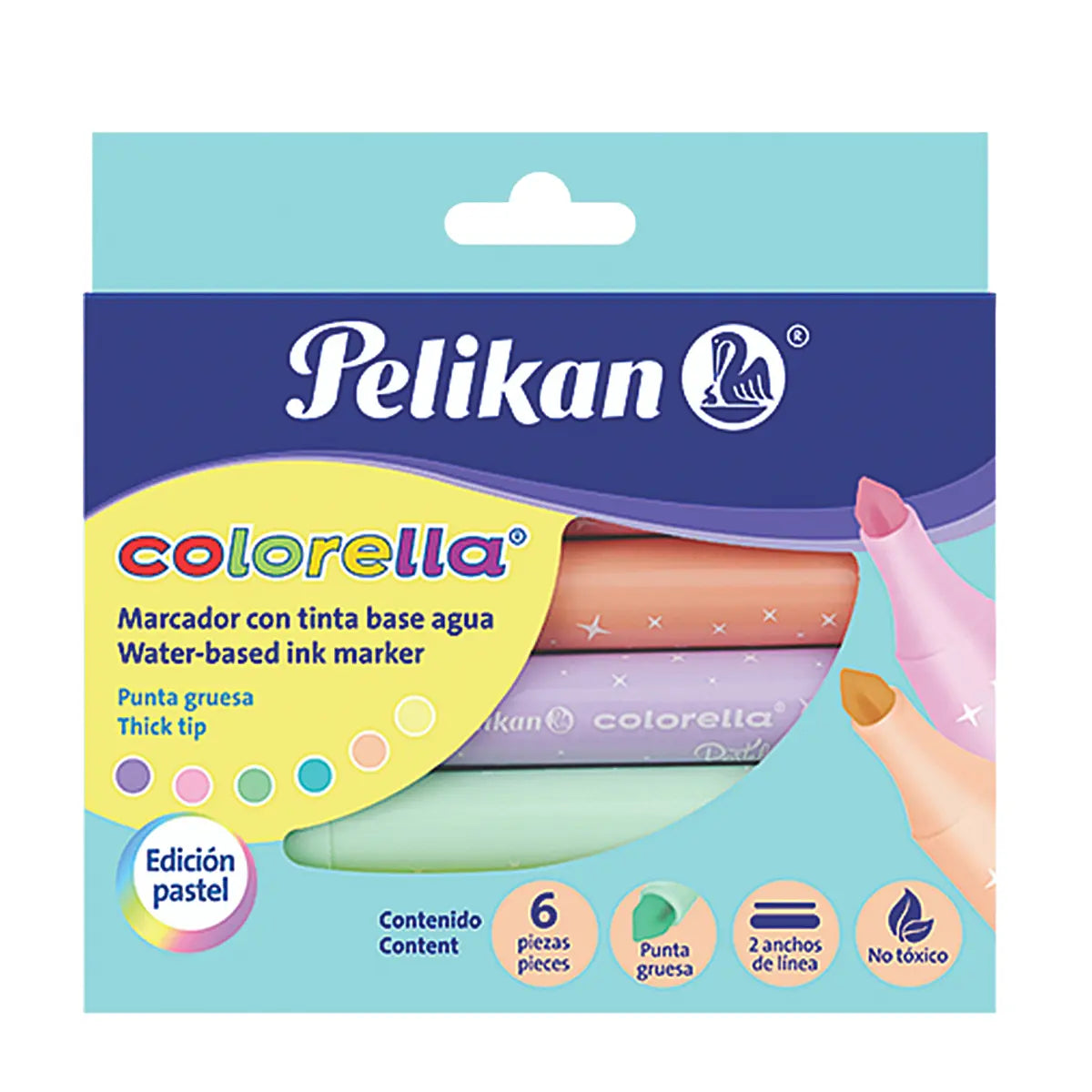 Plumones Plumin de Colores Pastel Pelikan Colorella 6 Piezas - Pelikan - vista lateral