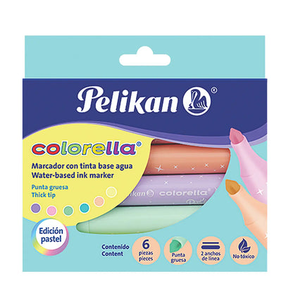 Plumones Plumin de Colores Pastel Pelikan Colorella 6 Piezas - Pelikan - vista lateral