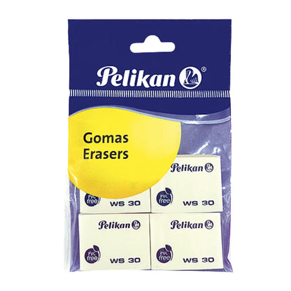 Gomas Borrador Plástica Ws30 Blanca Lápiz Escolar Pelikan 4 Piezas - Pelikan - vista trasera
