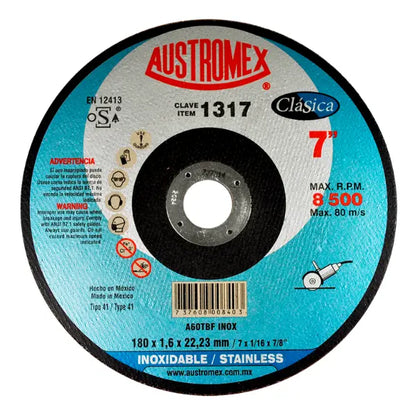 25 Disco abrasivo tipo 41 grano 60 de 180 x 1.6 x 22.23 mm INOX Austromex - Austrodiam - vista lateral