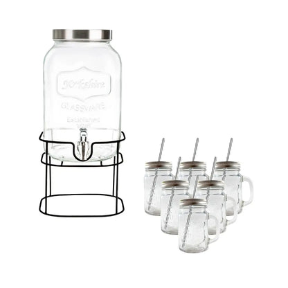 Kit Vitrolero 5 lt +  6 Tarros Mason Jar Asa Tapa Plata - Vittori - detalle