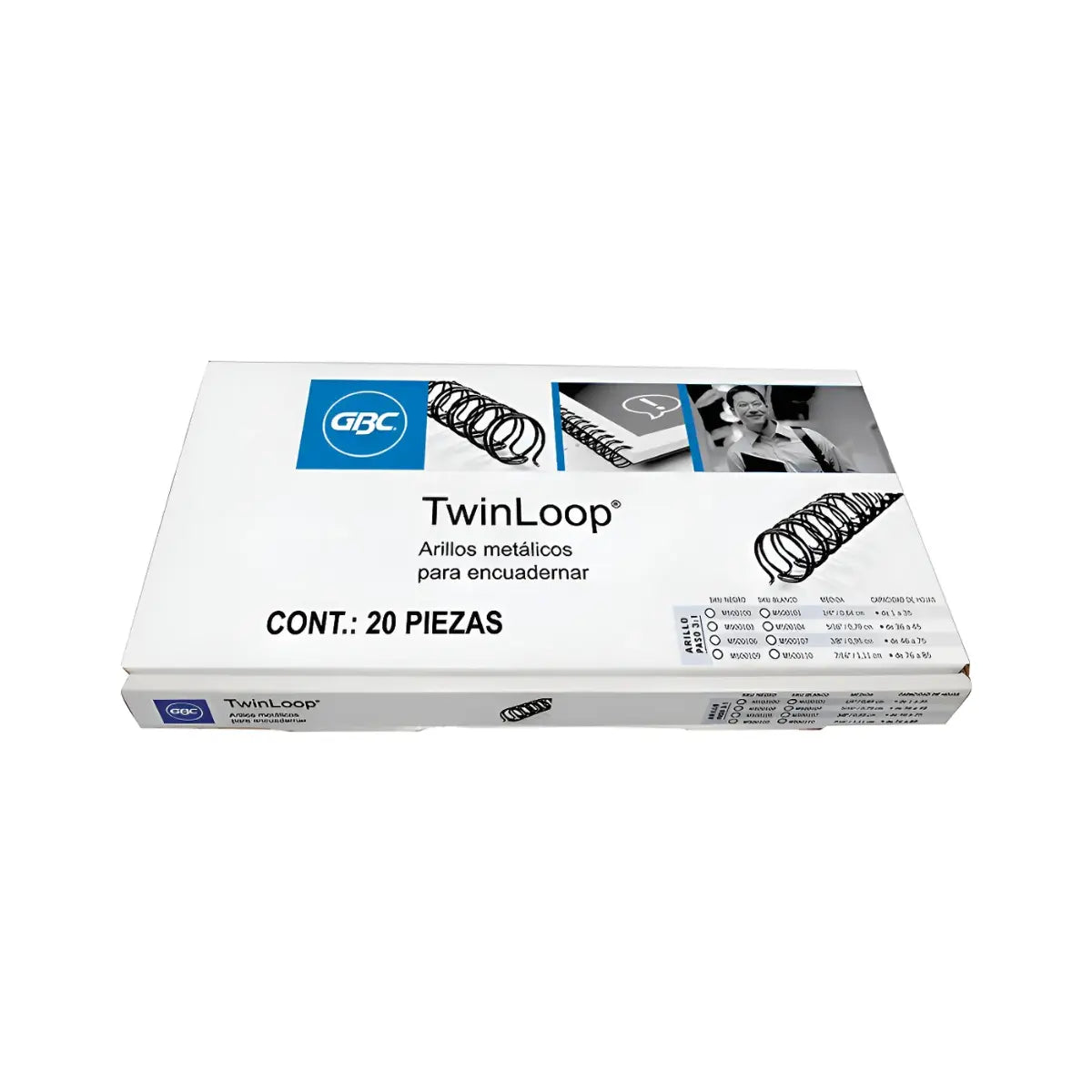 20 Arillos Metálicos Twinloop 3/8 75 Hojas Negro Paso 3:1 GBC - ACCO