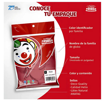 5pz Globos Payaso Gigantes Esféricos Macarron Surtido N° 24 - GLOBO PAYASO - vista trasera