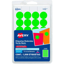 1008 Etiquetas Redondas Avery Colores Circular Pequeña 1.9cm Elegir Color Verde Neón - Avery