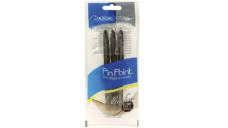 Bolígrafos Azor Pin Point Ultra Fino Punta Aguja 0.5mm 3 Piezas Elegir Color Negra - Azor