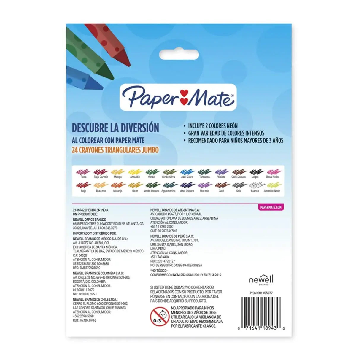Crayones Jumbo Triangulares Paper Mate 24 Piezas - Papermate - detalle